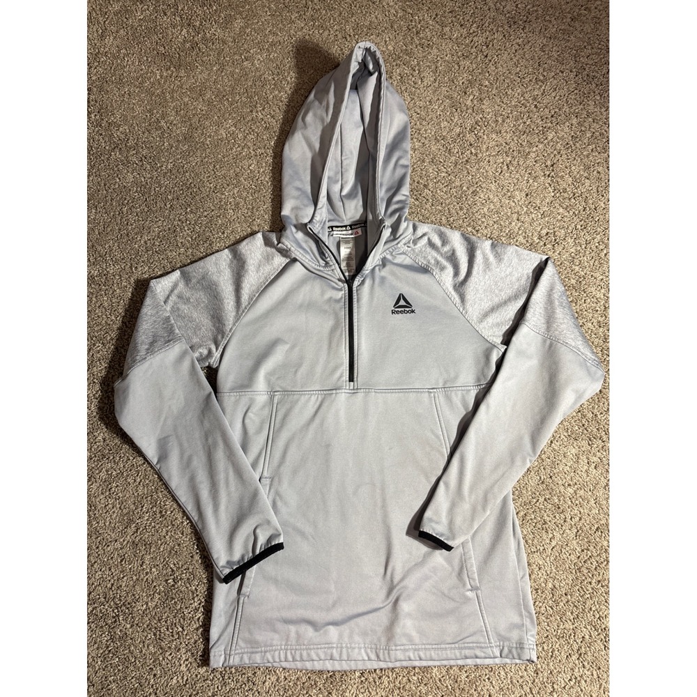 Reebok Womens Light Gray Quarter Zip Performance Hoodie Activewear‎ Sweatshirt S